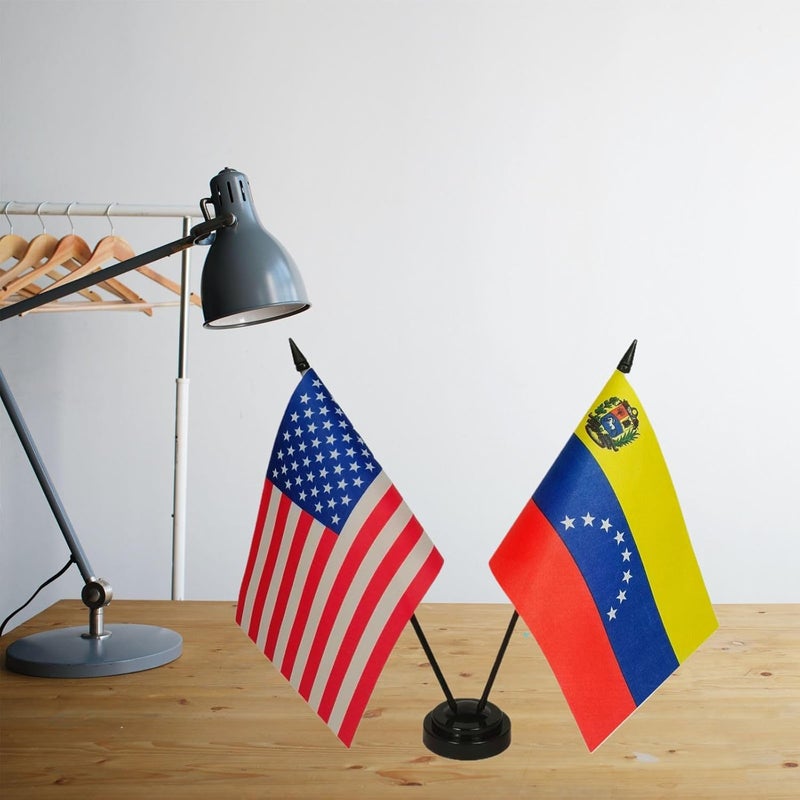 Zigvert US & Venezuela Friendship Flag Display - Twin Desk Set-Miniature Desktop Flag - Image 4